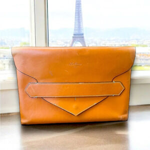 Baldinini Selleria Florentine Vacchetta Leather Envelope Clutch Orange Large